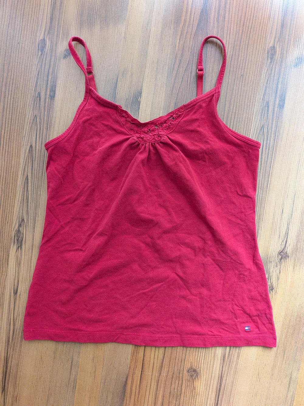 Tommy Hilfiger Y2K Red Lace-Trim Cotton Camisole